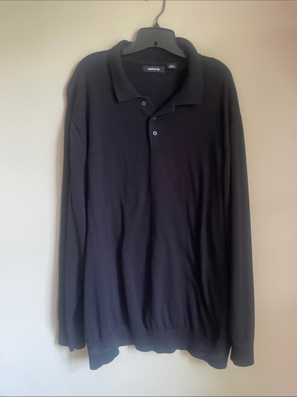 Claiborne Men's Long Sleeve Black Polo 2XL